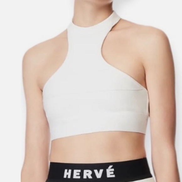 Herve Leger Bandage Halter Crop Top In Blush White Size S $145 NWT - Picture 8 of 9